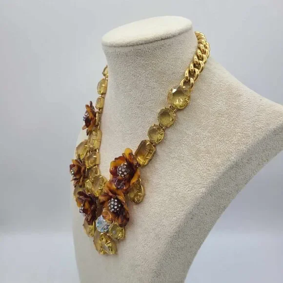NWOT J Crew Tortoise Clear and Gold Crystal Statement Flower Necklace - Picture 8 of 12
